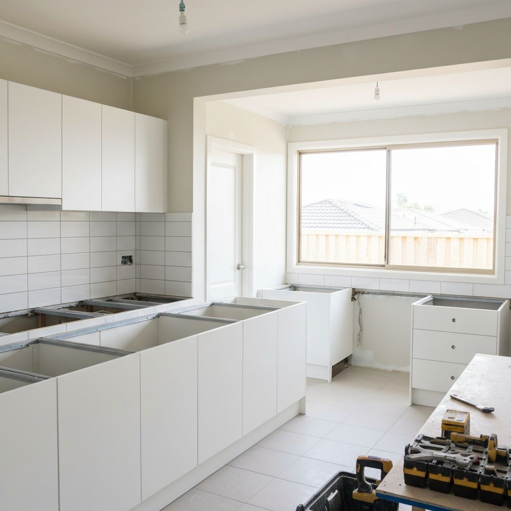 Modern kitchen renovation with fresh cabinetry and tiling in an Australian home